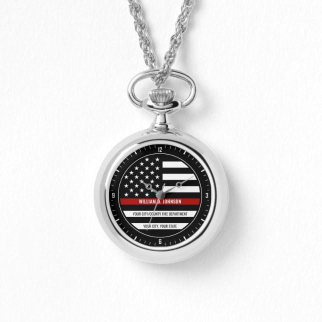 Eget NAMN FireFighter Thin Red Line Fire Station Armbandsur (Framsida)