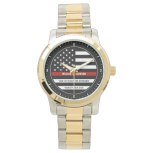 Eget NAMN FireFighter Thin Red Line Fire Station Armbandsur