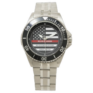Eget NAMN FireFighter Thin Red Line Fire Station Armbandsur
