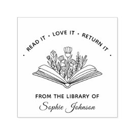 Eget namn Flower Bok Älskare Lärare Självfärgande Stämpel