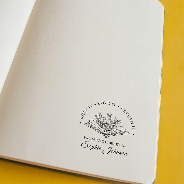 Eget namn Flower Bok Älskare Lärare Stämpel (Custom Name Flower Book Lover Teacher Rubber Stamp)