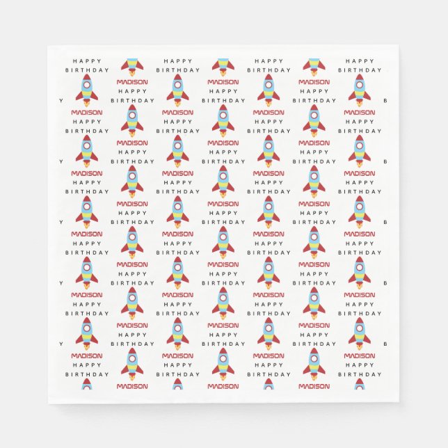 Eget namn - födelsedag för raketavstånd pappersservett (Framsidan)