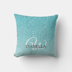 Eget namn för Blue Glitter Ombre Monogram Kudde