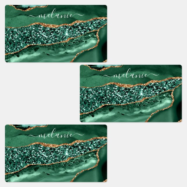 Eget namn för Emerald Grönt Glitter Sticker (Grupp)