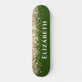 Eget namn för grönt och Guld Faux Glitter Mini Skateboard Bräda 18,5 Cm