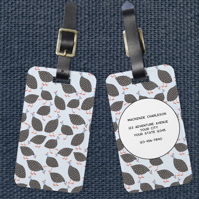 Eget namn för Guineas Fowl Cute Bird Mönster Bagagebricka (Fun Guinea Fowl personalized luggage tag)