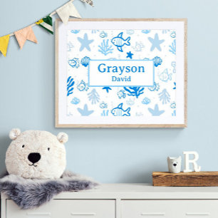 Eget namn för havsfisk - Nursery Boys Room Art Poster