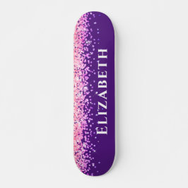 Eget namn för lila och Rosa Faux Glitter Mini Skateboard Bräda 18,5 Cm