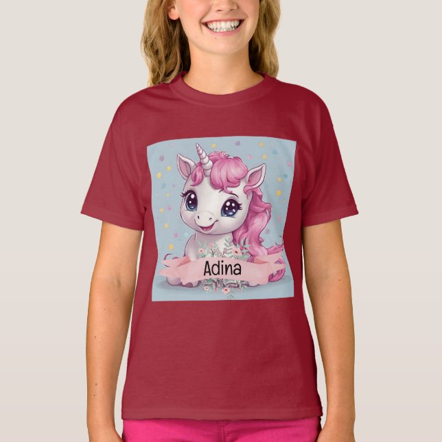 Eget namn för Rosa Baby Unicorn Stars T Shirt (Framsida)