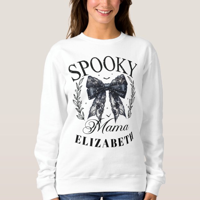 Eget namn för Spooky Mamma Halloween Coquette Bow T Shirt (Framsida)