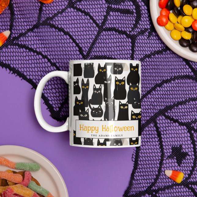 Eget namn för Spooky Svarta katter Happy halloween Mugg (Skapare uppladdad)