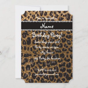Eget namn guld glitter leopard inbjudningar