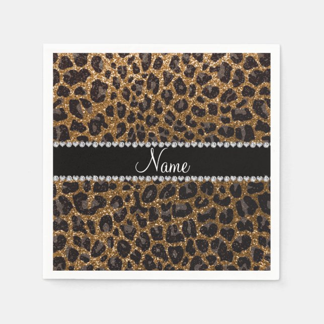 Eget namn guld glitter leopard pappersservett (Framsidan)
