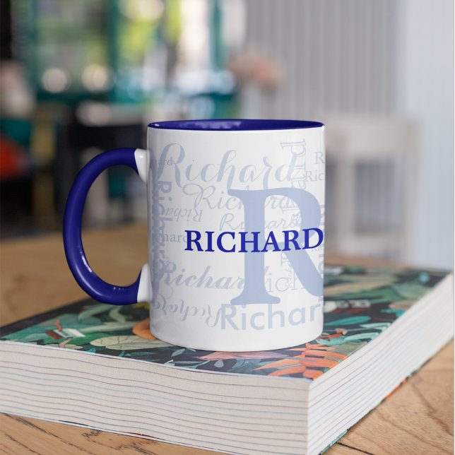 eget namn + initialer personlig monogram blue mugg (Skapare uppladdad)