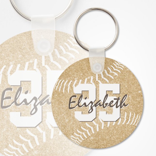 eget namn jersey-nummer girly guld-softball nyckelring (Skapare uppladdad)