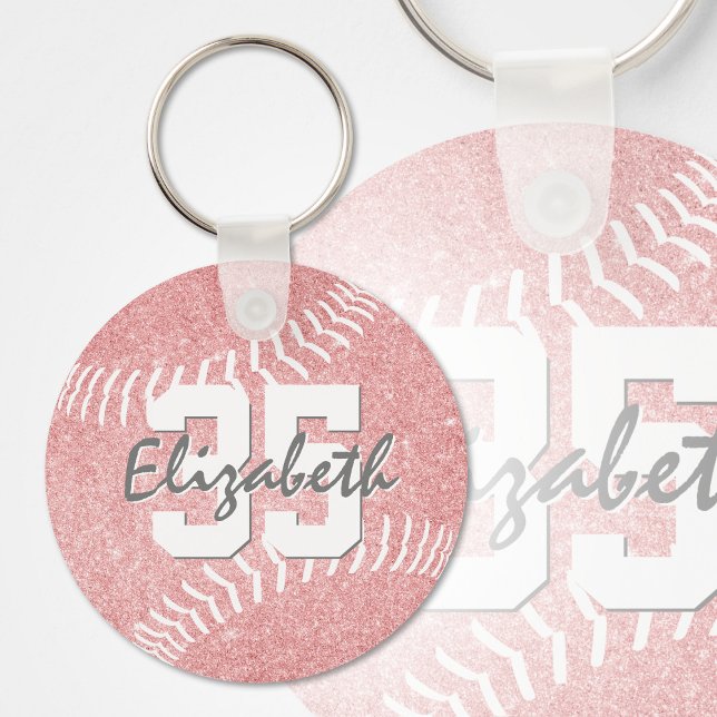eget namn jersey-nummer girly rosa softball nyckelring (Skapare uppladdad)