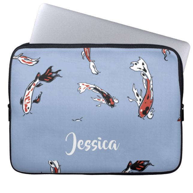 Eget namn koi fish blue laptop fodral (Framsidan)