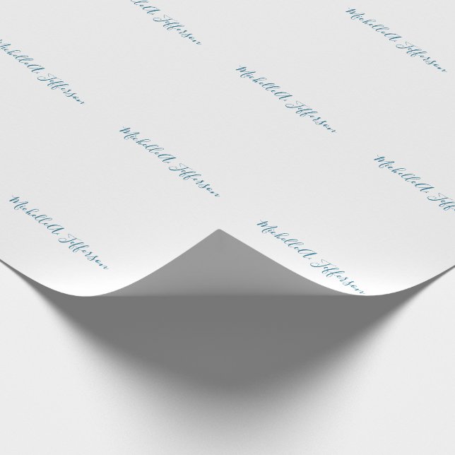 Eget Namn Kreativt Trendigt Vitt Oceanblått Presentpapper (Hörn)
