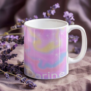 Eget namn l Färgfull Sparkles Rainbow Girly Kaffemugg