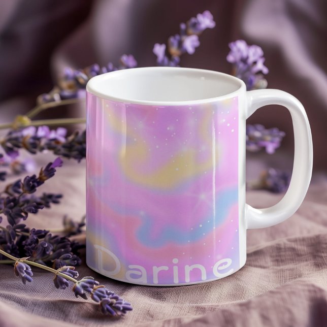 Eget namn l Färgfull Sparkles Rainbow Girly Kaffemugg (Skapare uppladdad)