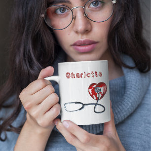 Eget namn l Red Heart Stethoscope Sjukdomar Kaffemugg