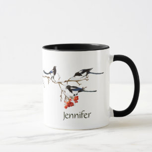 Eget namn Magpie Garden Bird Natature Art Mugg