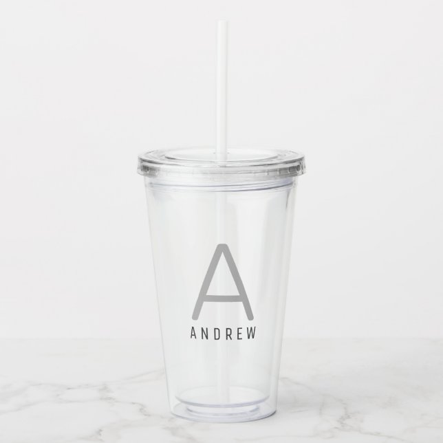 Eget namn Monogram Straw Kopp Acrylic Tumbler Take Away Mugg (Framsida)