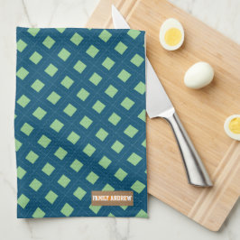 Eget namn, monogramdiamanter, marin blå grönt kökshandduk