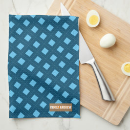 Eget namn, monogramdiamanter, marin blå snyggt kökshandduk