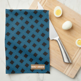 Eget namn, monogramdiamanter, marin blå svart kökshandduk
