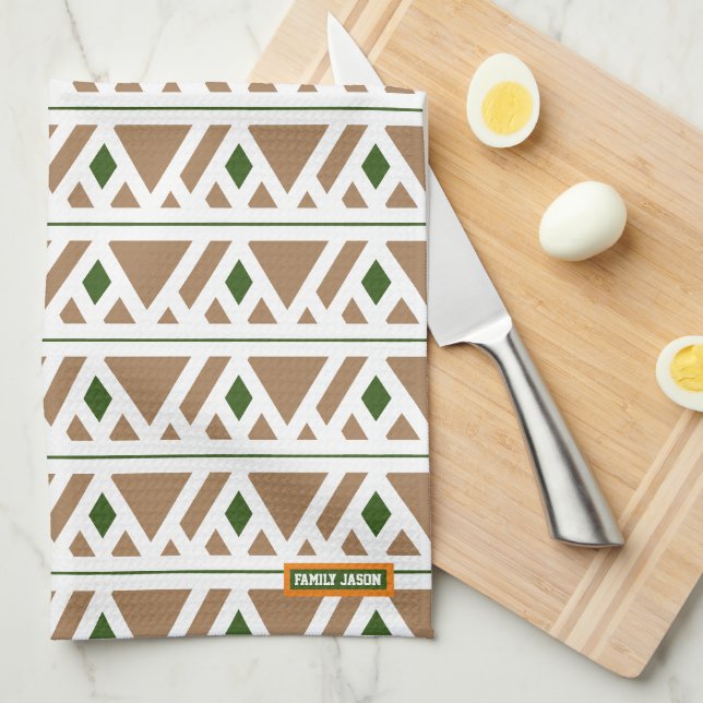 Eget namn, monogramdiamanter, trianglar, bruna kökshandduk (Vikt i Fjärdedel)
