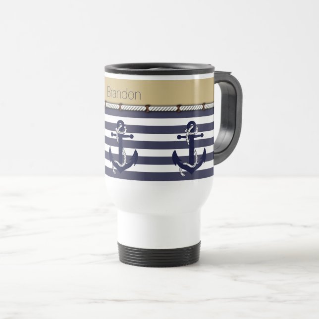 Eget namn Nautical Anchors Rand Mönster Resemugg (Framsida höger)