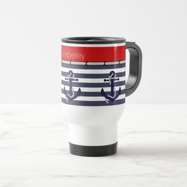 Eget namn Nautical Anchors Rand Mönster Resemugg (Framsida höger)