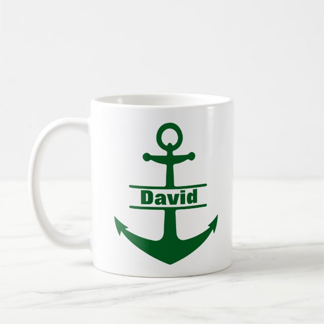 Eget namn Nautical Grönt Anchor Mugg (Vänster)