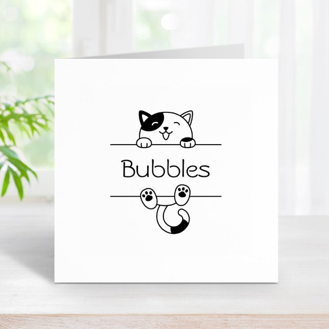 Eget namn på Cheerful Calico Cat Peeking Stämpel (Skapare uppladdad)