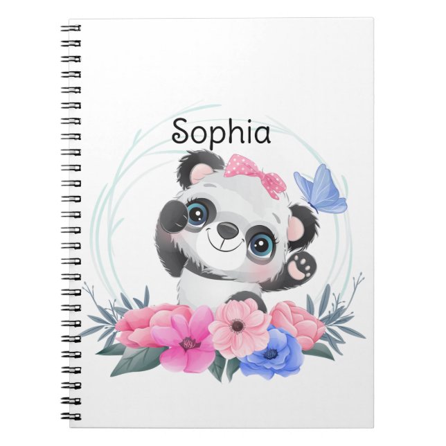 Eget namn på frisk krans av Cute Baby Panda Flower Anteckningsbok (Framsidan)