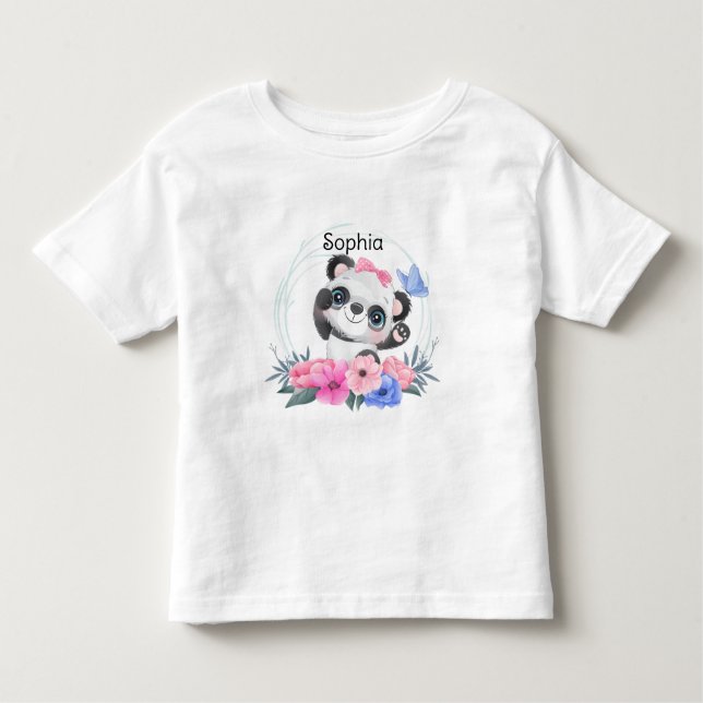 Eget namn på frisk krans av Cute Baby Panda Flower T Shirt (Framsida)