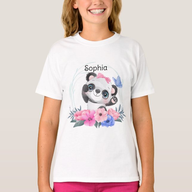 Eget namn på frisk krans av Cute Baby Panda Flower T Shirt (Framsida)