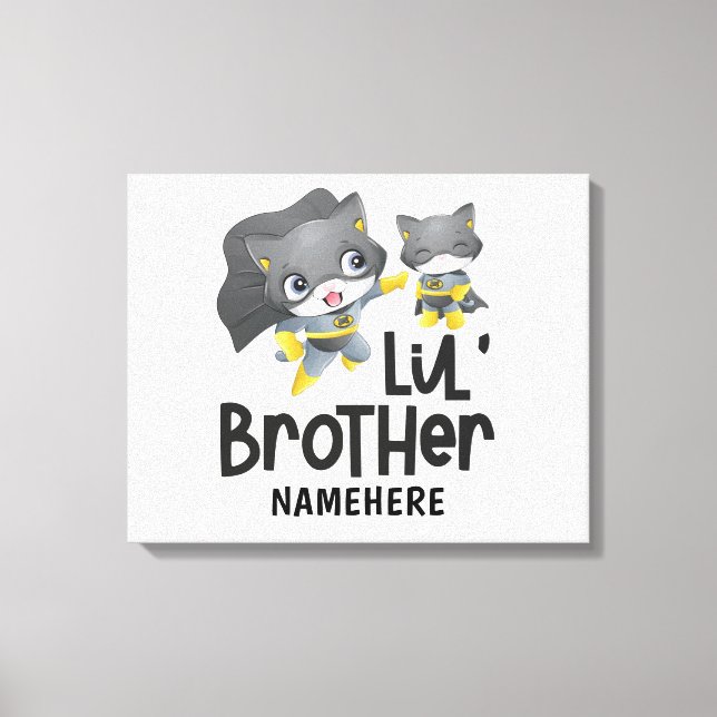 Eget namn på lilla Brother Superhjälte Cat Canvastryck (Framsida)