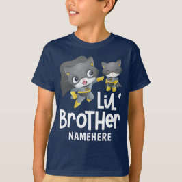 Eget namn på lilla Brother Superhjälte Cat T Shirt