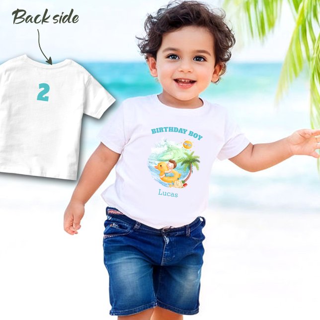 Eget namn på Namn-blocket i Cute Summer Birthday T Shirt (Cute Summer Birthday Name Beach Boy Pool Party Toddler T-shirt)