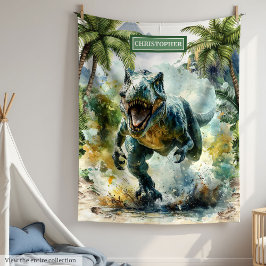Eget namn på Personligen Fierce Dinosaur Blanket Fleecefilt