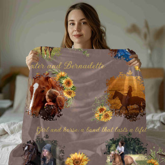 Eget namn Photo Horse Pet Brown med solblommor Fleecefilt