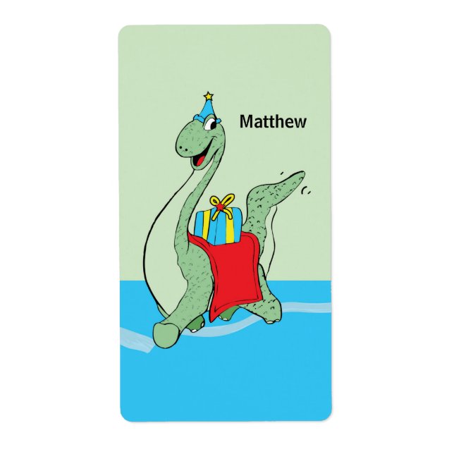 Eget namn, pojke, födelsedagsdosinosaur fraktsedel (Framsidan)