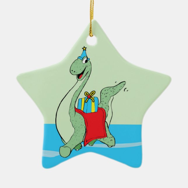 Eget namn, pojke, födelsedagsdosinosaur julgransprydnad keramik (Framsidan)