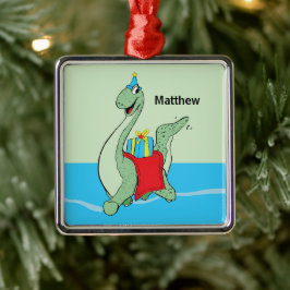 Eget namn, pojke, födelsedagsdosinosaur julgransprydnad metall