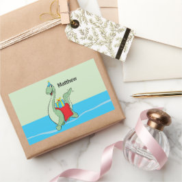 Eget namn, pojke, födelsedagsdosinosaur rektangulärt klistermärke