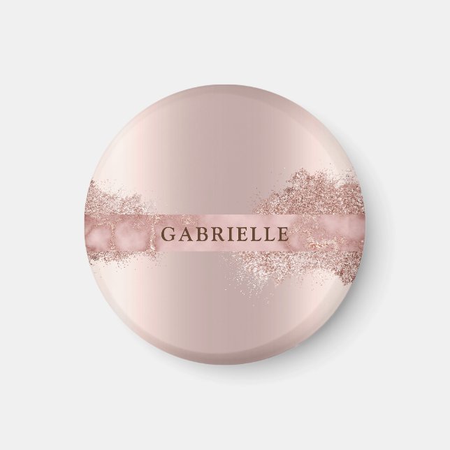 Eget namn ro guld glitter faux foil rosa magnet (Framsidan)