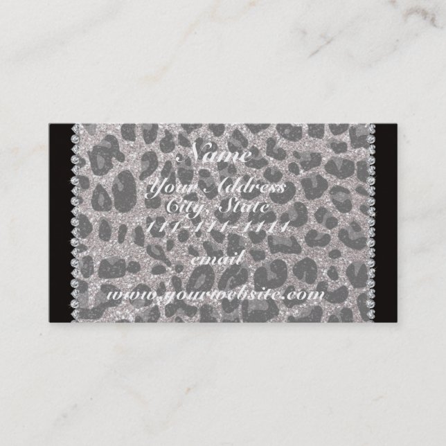 Eget namn silver glitter leopard spots visitkort (Framsida)