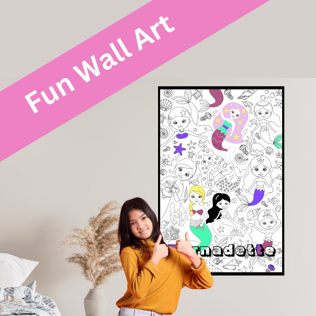 Eget namn - Sjöjungfruns barn Poster färgning (Unleash your creativity with this giant mermaid coloring poster that turns into wall art.)
